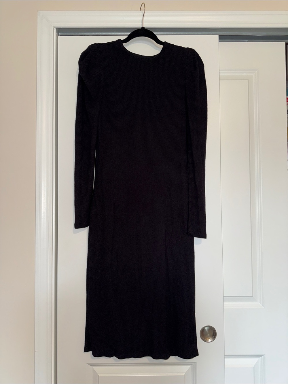 Express Black Long Sleeve Ribbed Midi Dress